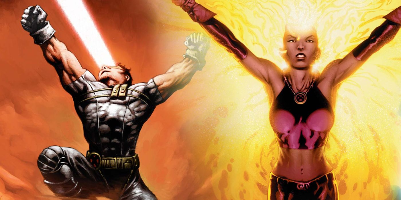 Ultimate Cyclops and Phoenix using their mutant abilities split image