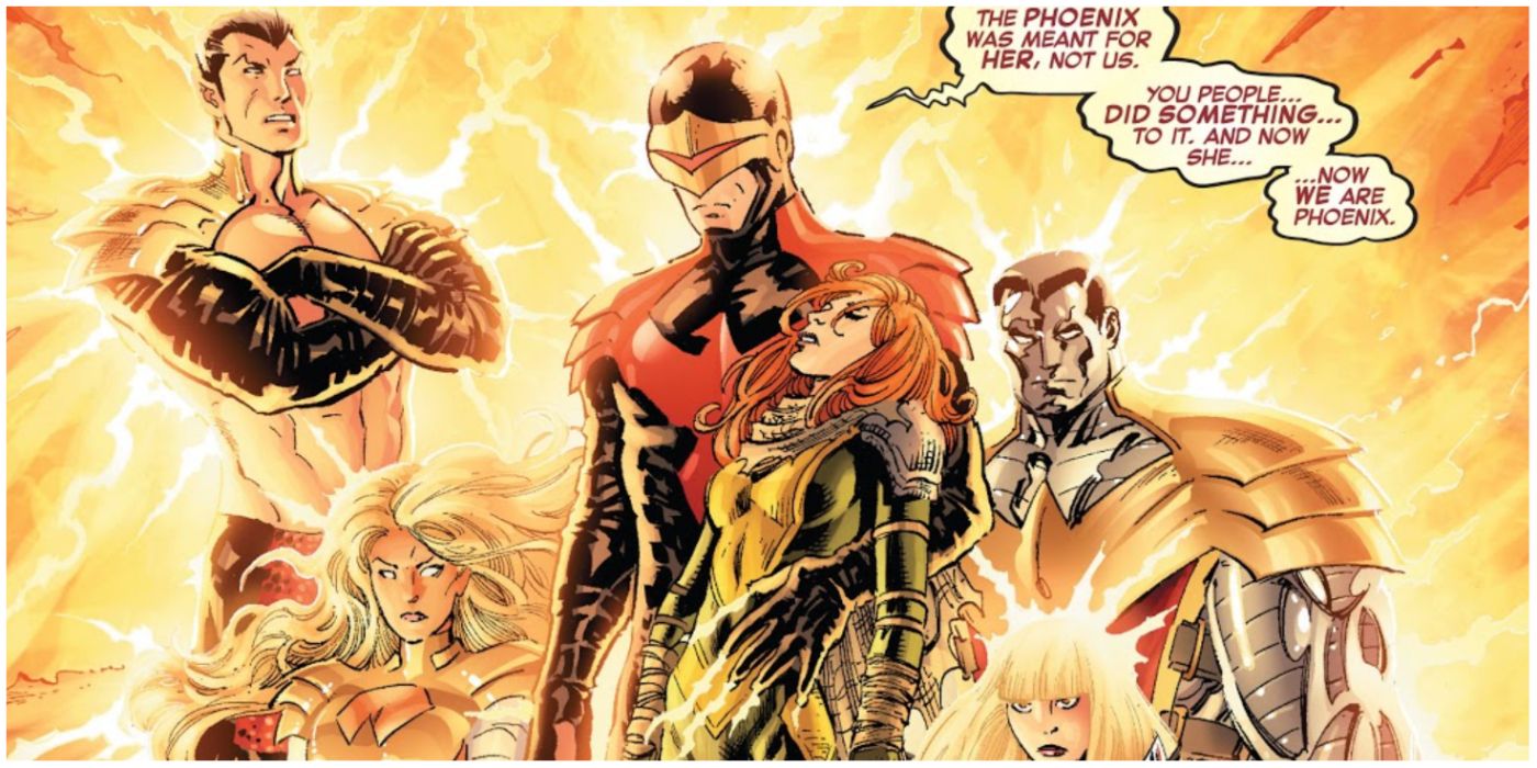 The Phoenix Five holding Hope Summers in Marvel comics