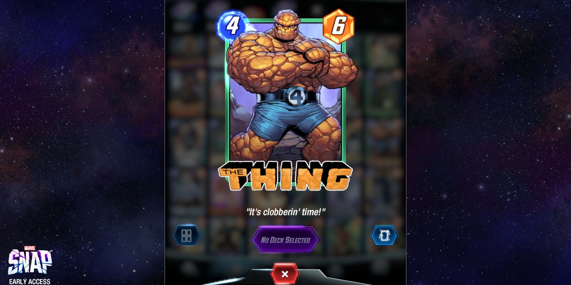 The Thing's Card in Marvel Snap.