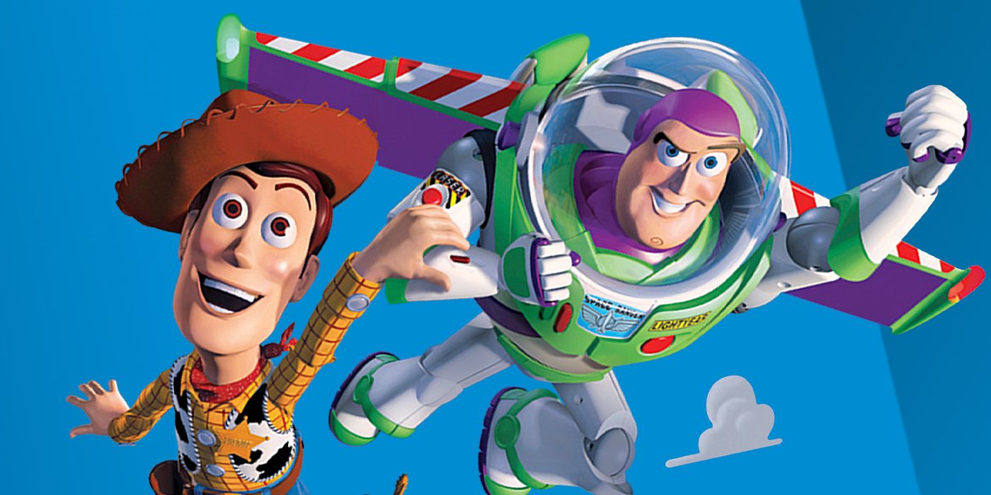 Woody จับ Buzz ขณะที่เขาบินไปในอากาศ 