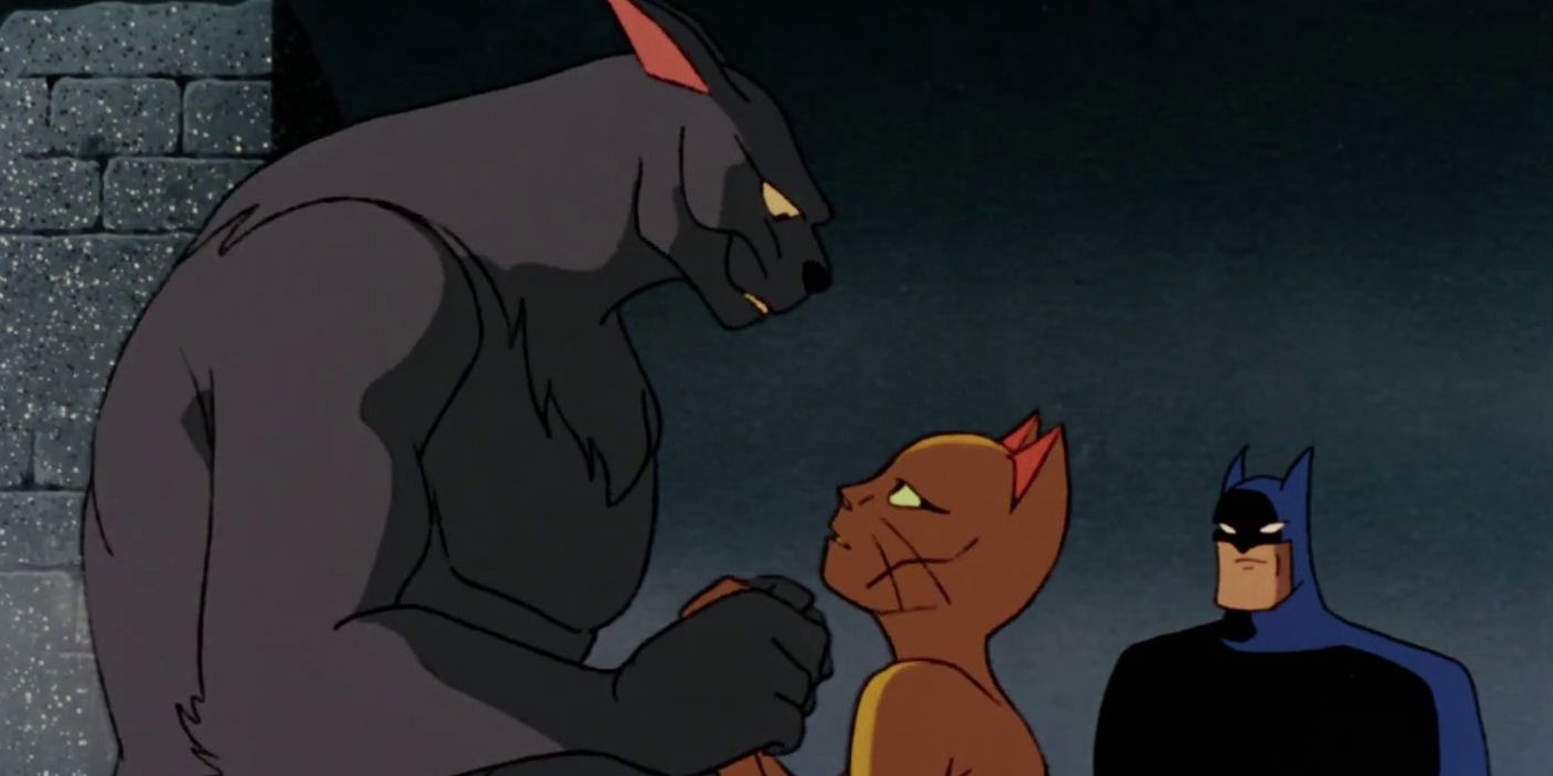 Tyger and Catwoman connecting as Batman watches from the Animated Series.