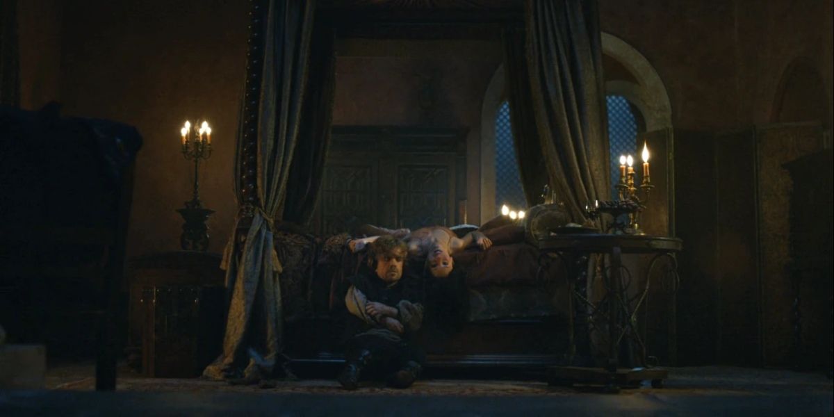 Tyrion Lannister sitting by Shae's corpse in Game of Thrones