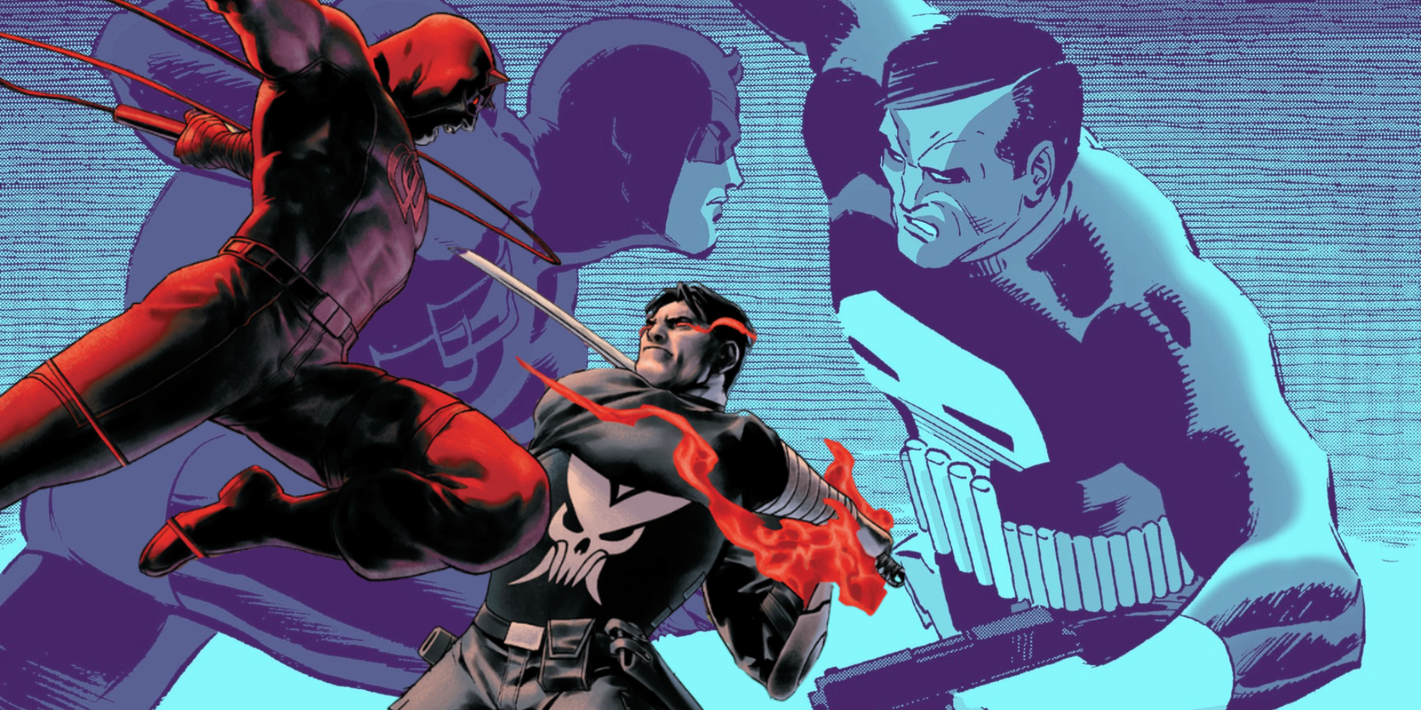 Daredevil fighting The Punisher present and past