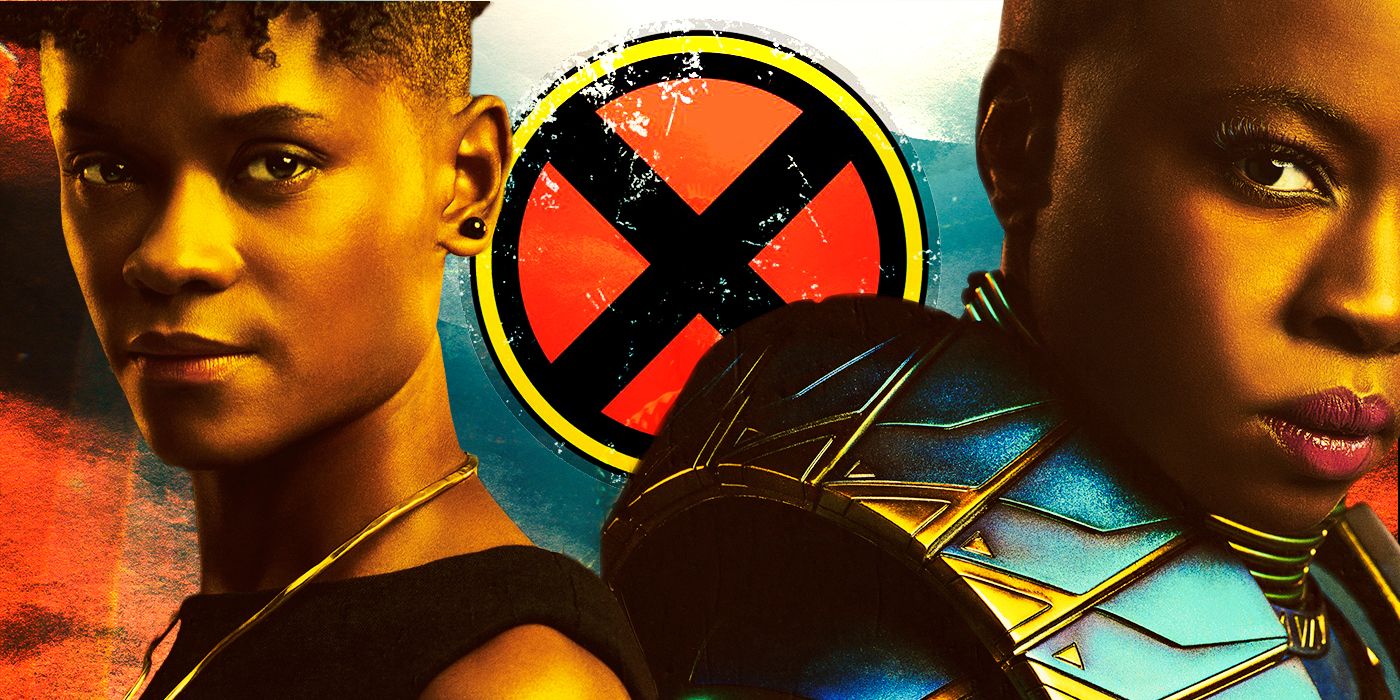 Okoye and Shuri in front of the X-Men logo.