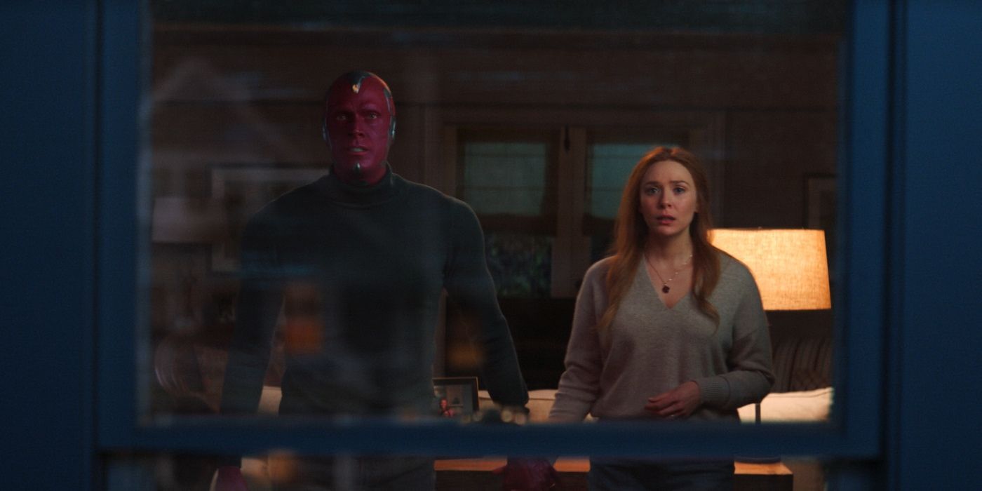 Wanda Maximoff and Vision watch the Hex fade away in WandaVision finale