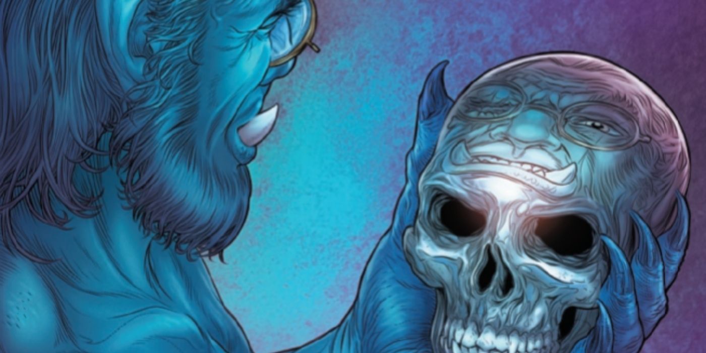 Beast holding Wolverine's skull in Marvel Comics' X-Force