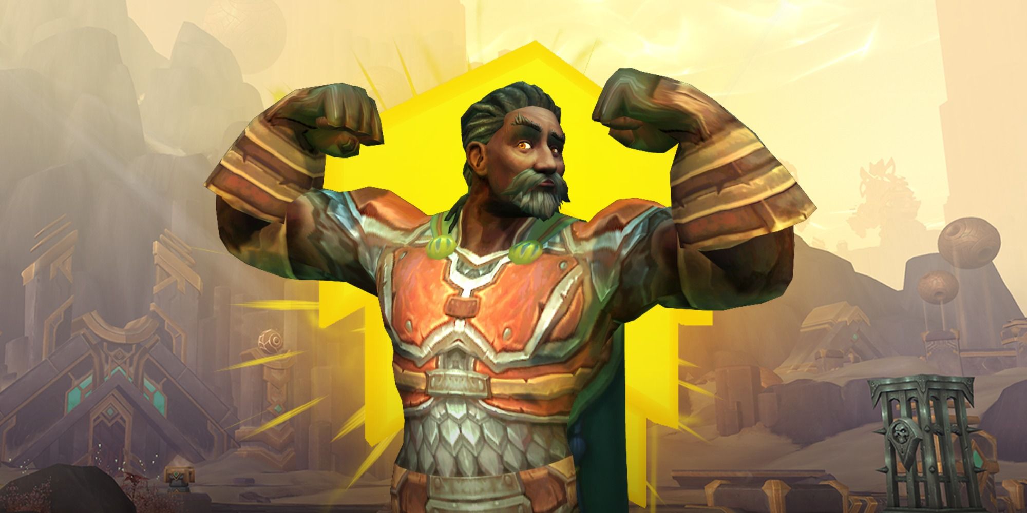 World of Warcraft Human Male Flexing in Zereth Mortis for Winds of Wisdom Experience Buff