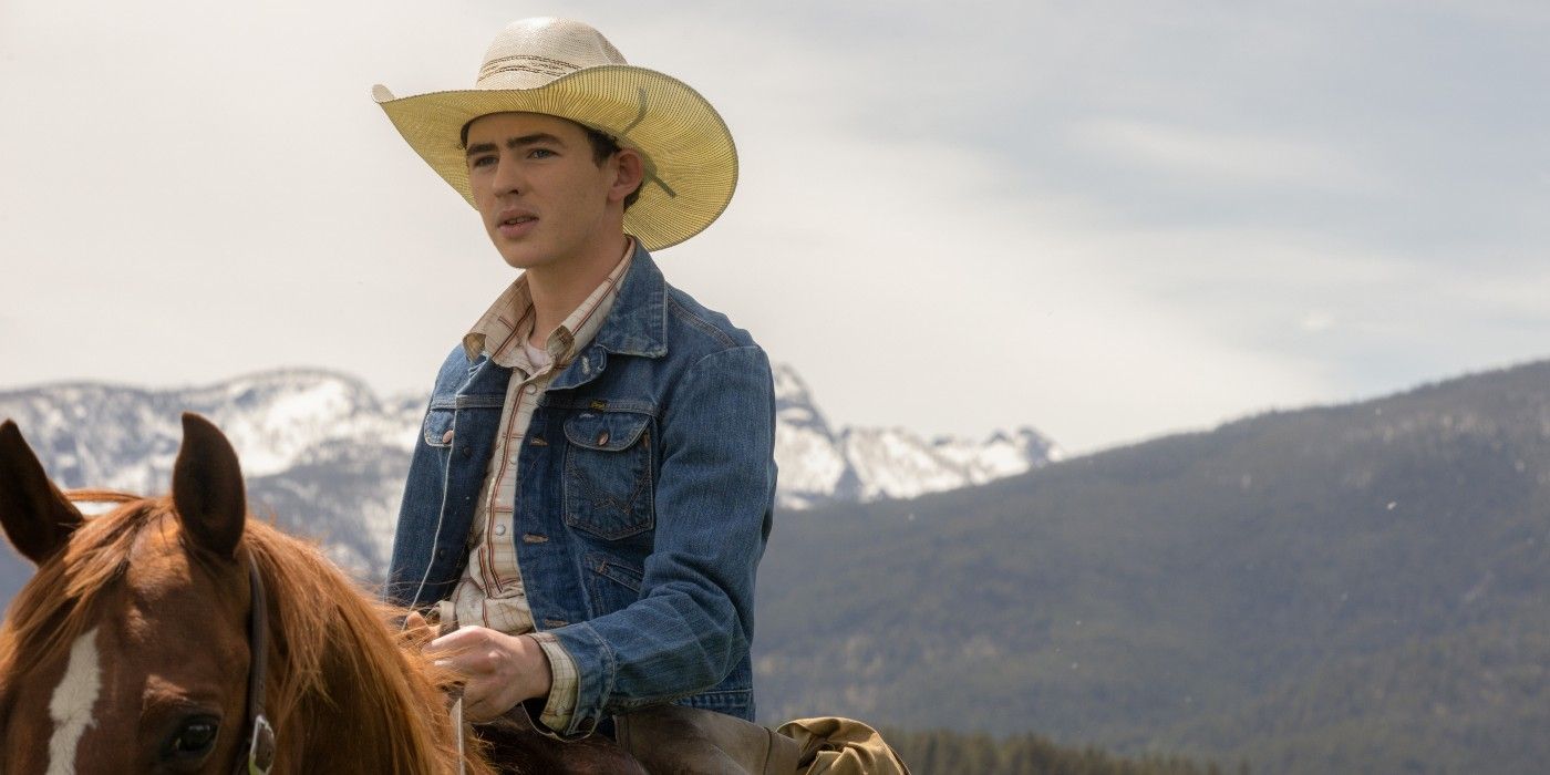 Carter rides a horse in Yellowstone