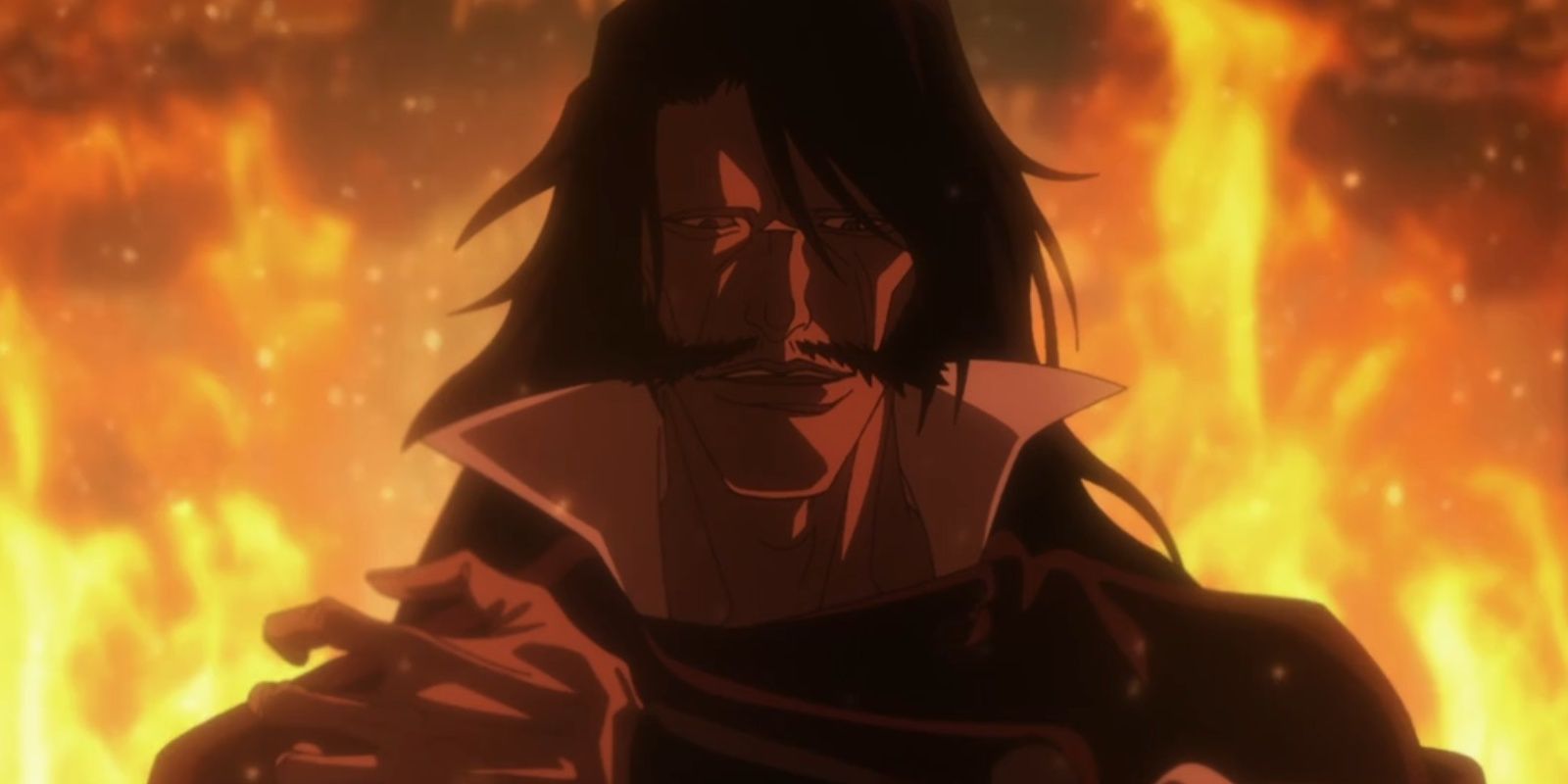 Yhwach talking while standing in flames in Bleach.