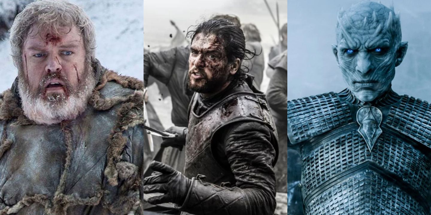 A split image of Hodor, Jon Snow, and The Night King in Game of Thrones