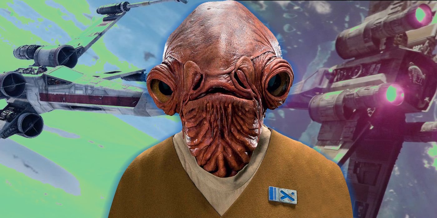 admiral ackbar with two x-wings in the background