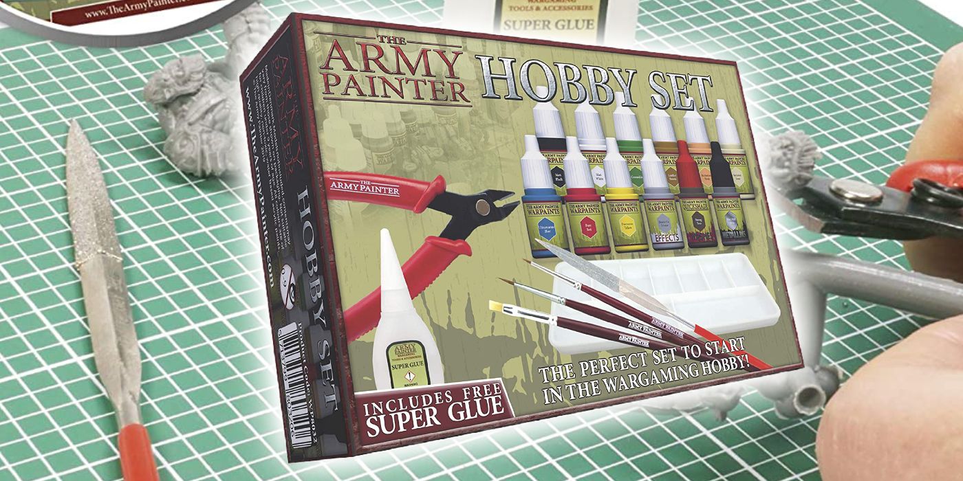 The army painter hobby set box with all included tools displayed