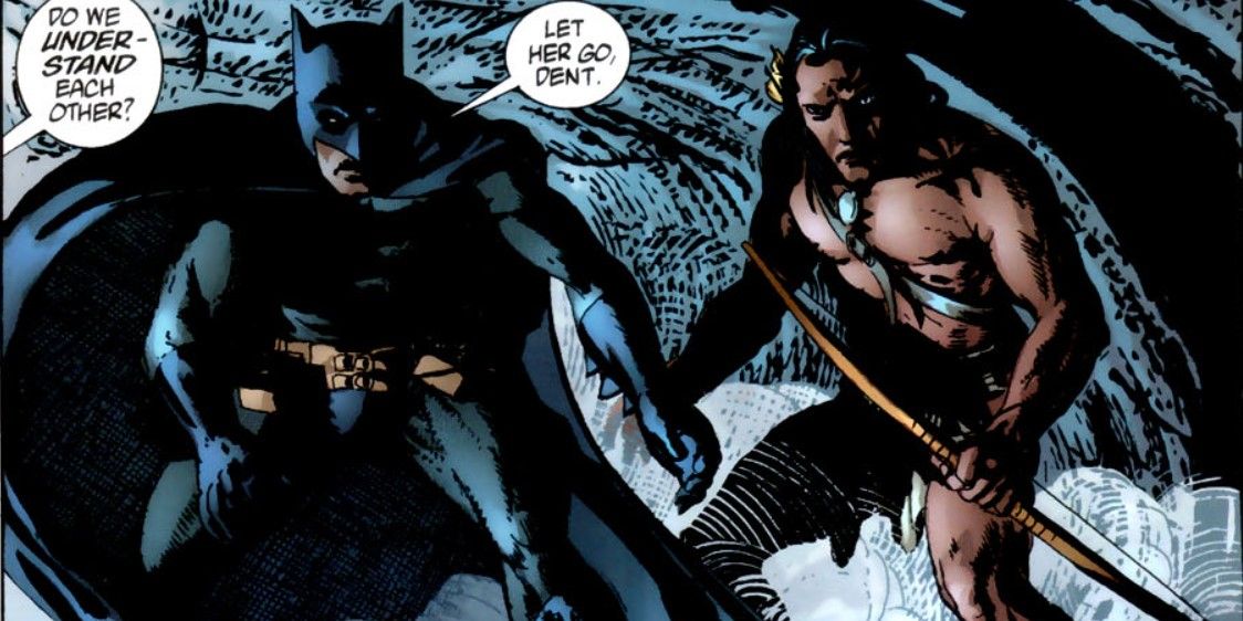 Batman and Tarzan in DC Elseworlds ready to fight.