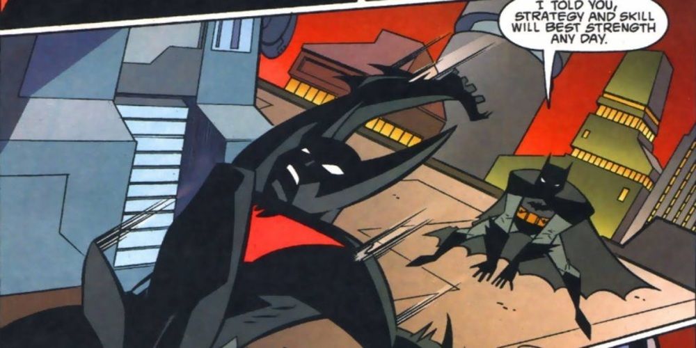 Terry McGinness and Bruce Wayne tussle in a Battle of the Batmen in Batman Beyond #1