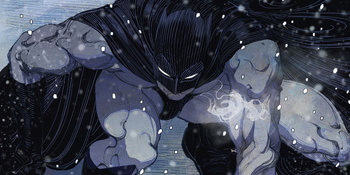 DC Comics' Batman in the snow looking for clues