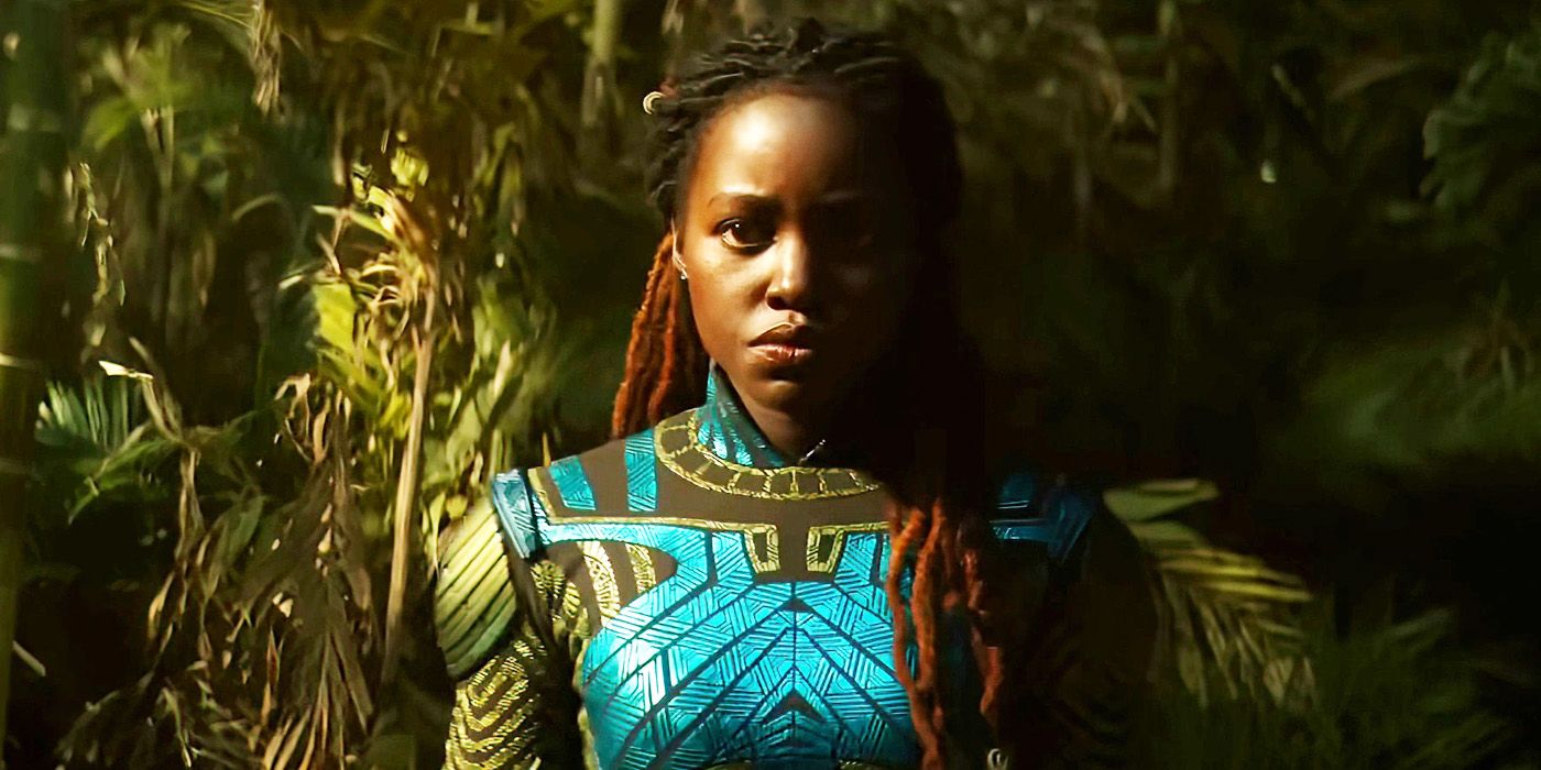 Lupita Nyong'o as Nakia in a blue outfit in Black Panther: Wakanda Forever