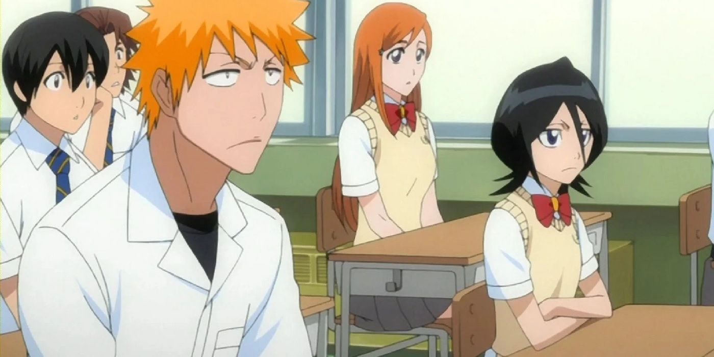 bleach rukia ichigo at high school in classroom
