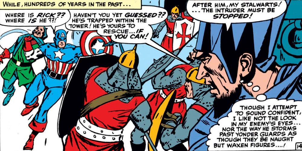 Captain America battles medieval soldiers