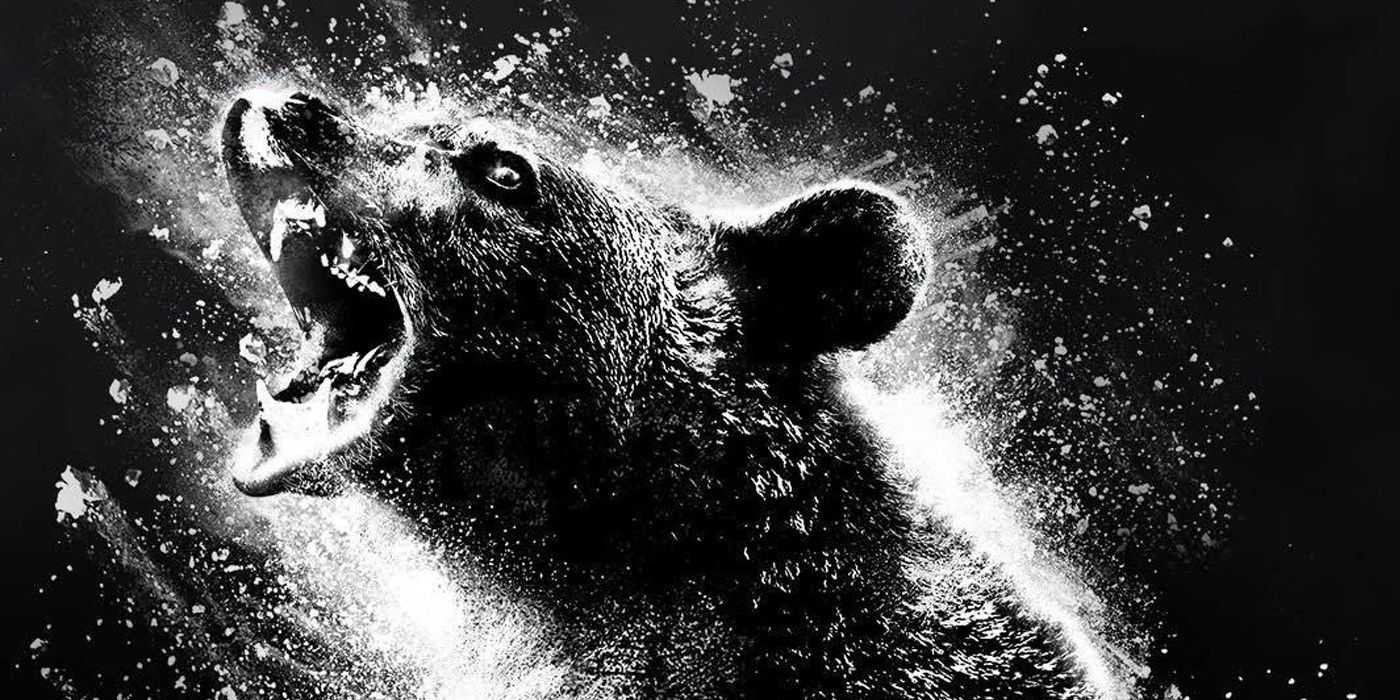 Cocaine Bear freaking out on the movie poster.
