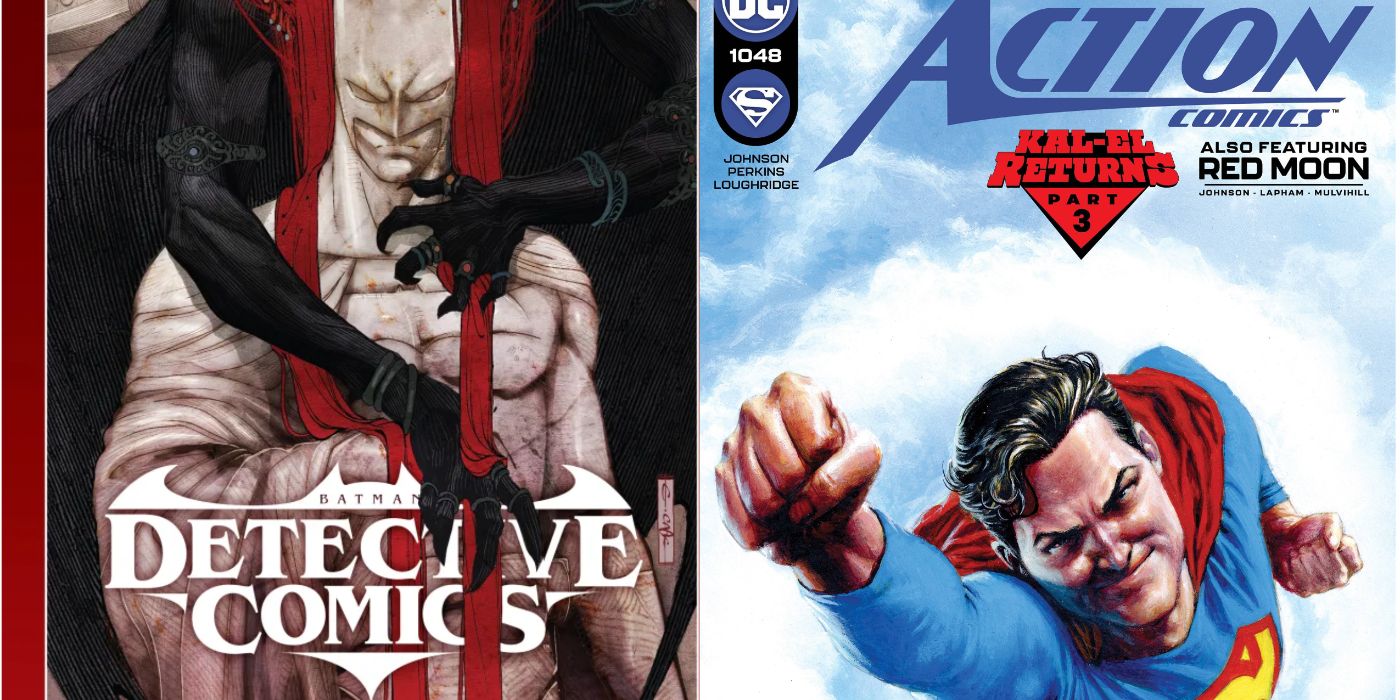 A split image of covers from Detective Comics and Action Comics