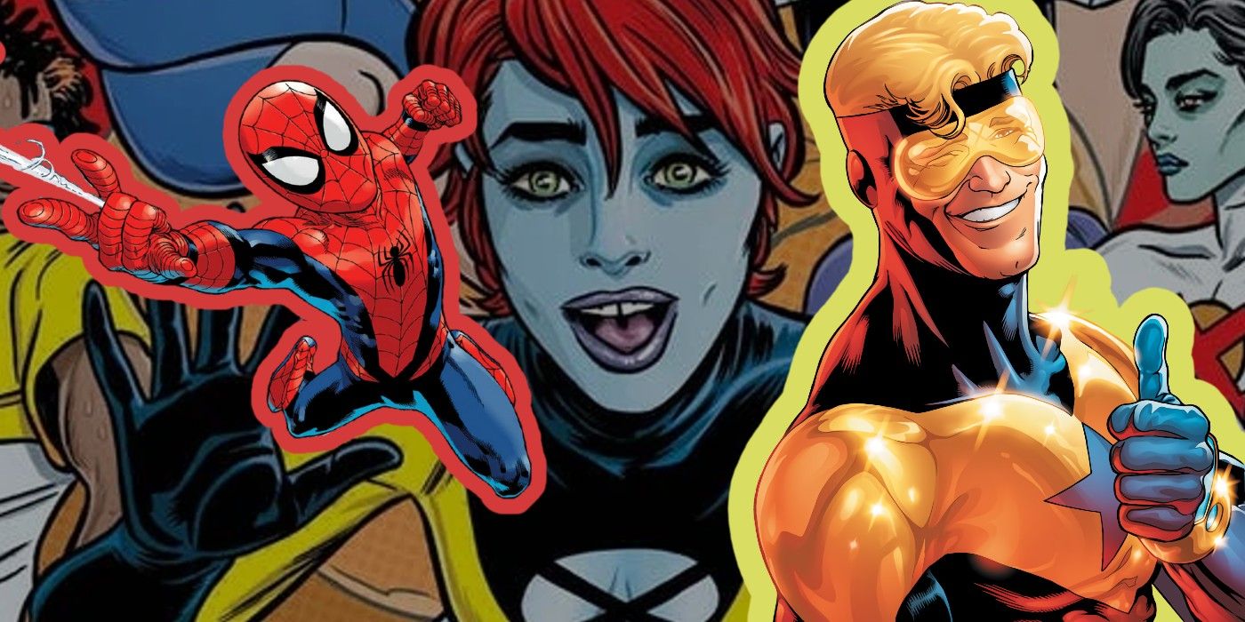 corporate-superheroes - Spider-Man, X-Statix, and Booster Gold