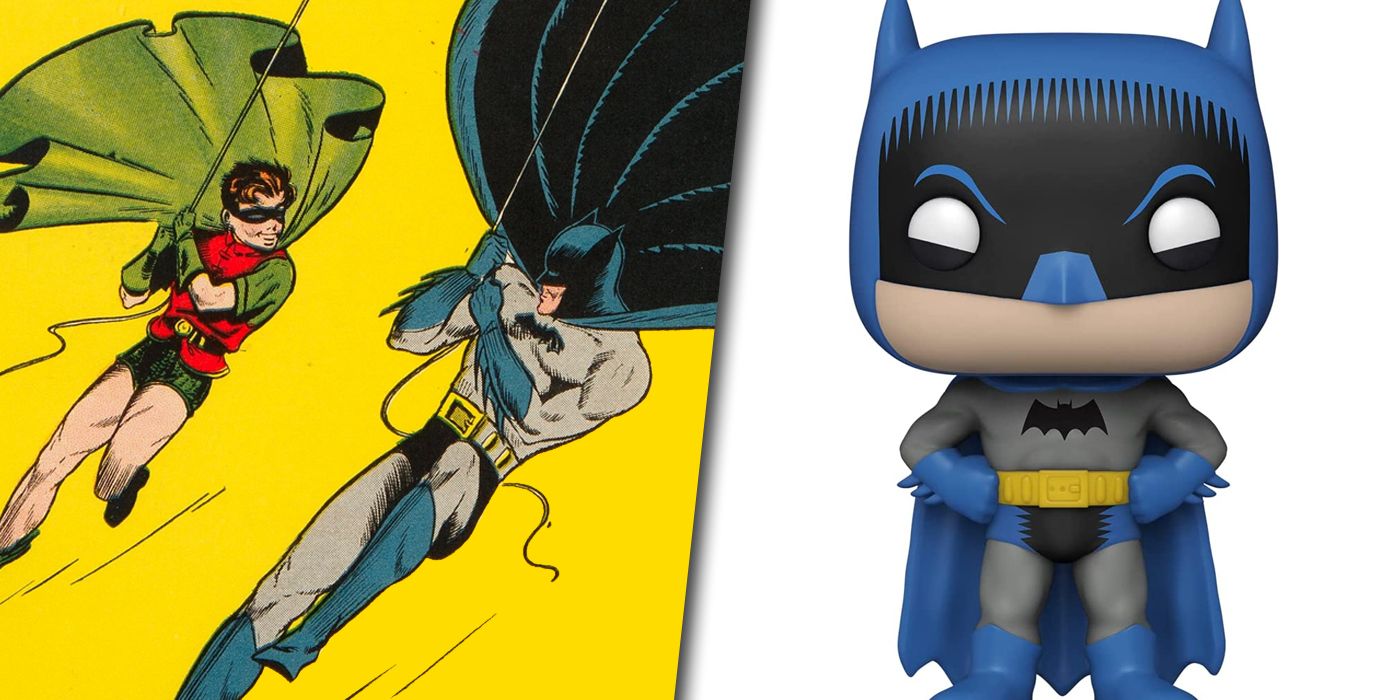 Cover to Batman 1 with the retro Batman Funko POP vinyl figure split image