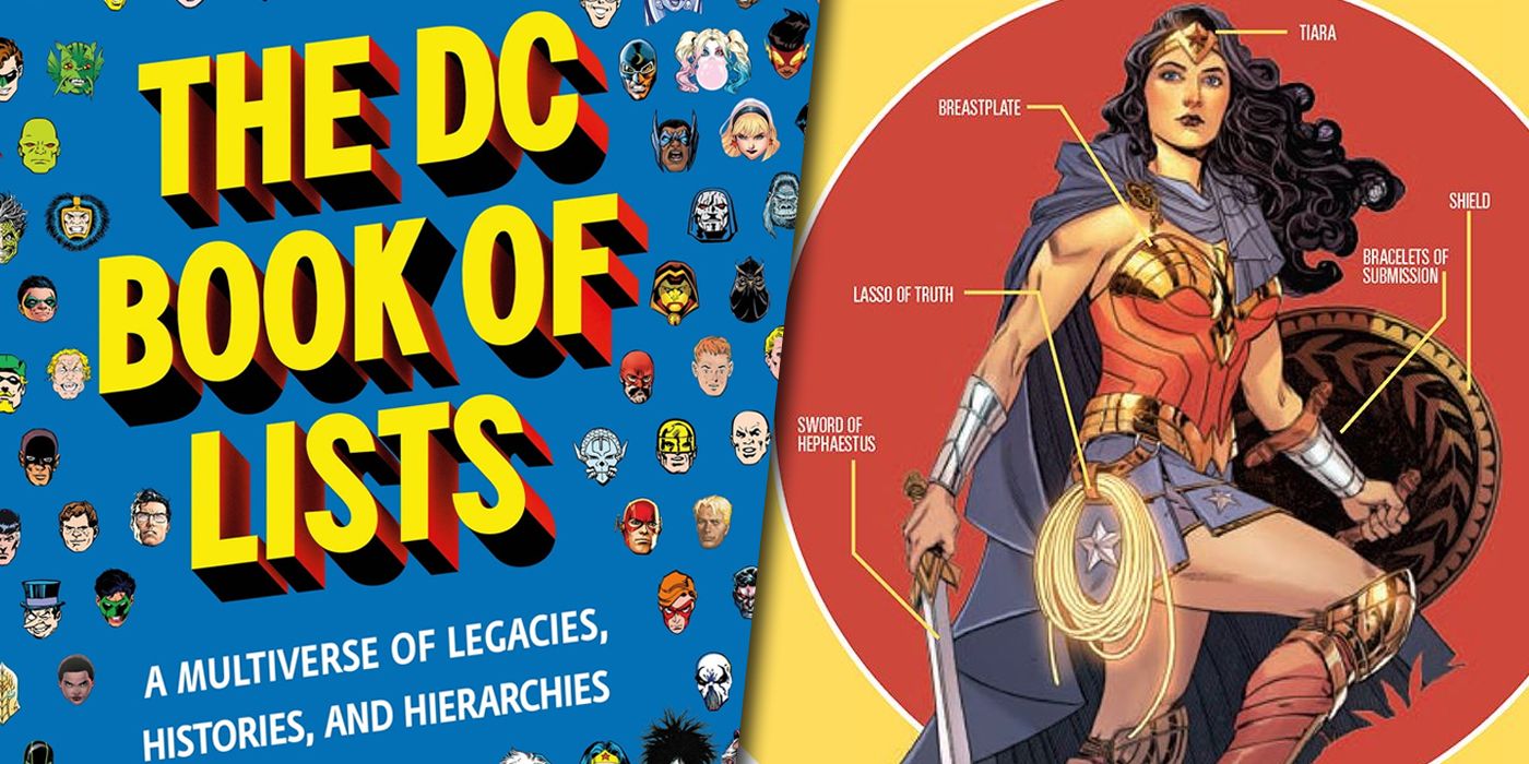 Cover to the DC Book of Lists with a Wonder Woman pictograph split image