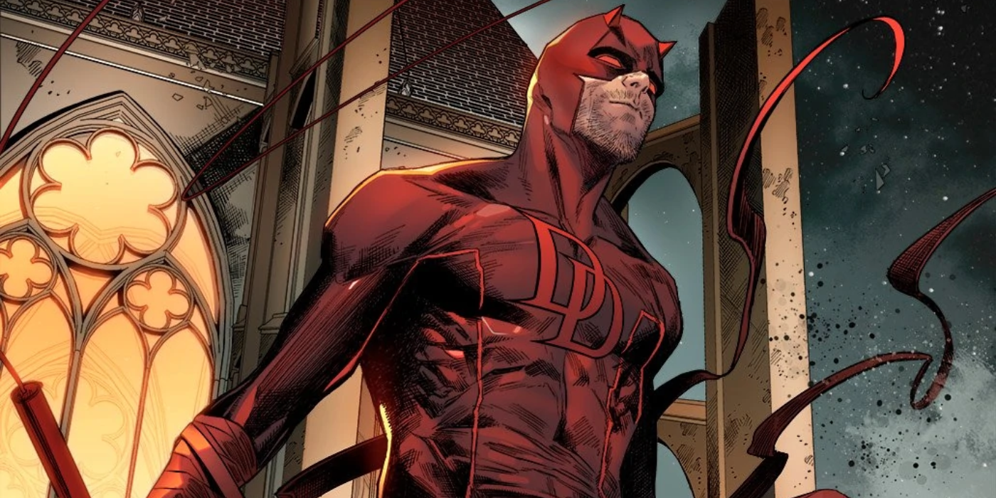 Marvel Comics' Daredevil standing in front of a church