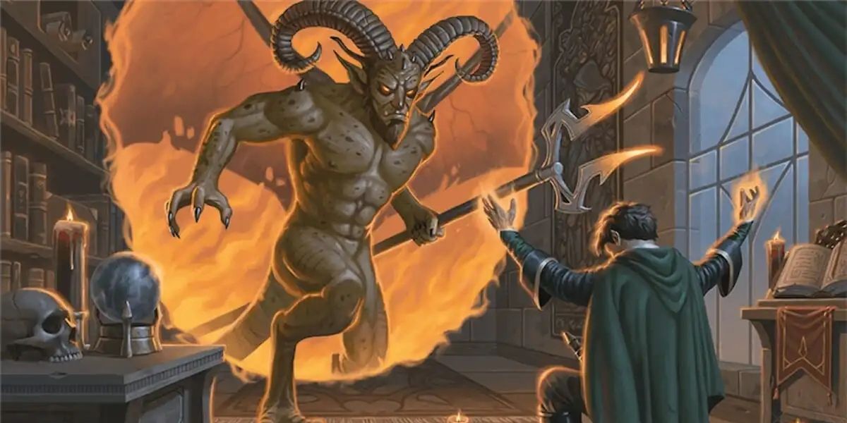 A DnD spellcaster summoning a devil