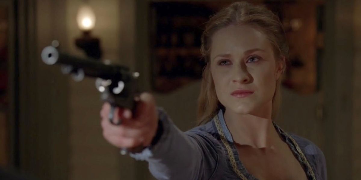 Dolores opening fire on the guests in Westworld season 1 finale