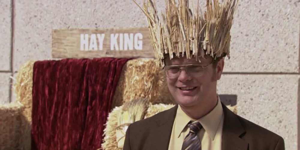 Dwight wearing a hay crown in The Office