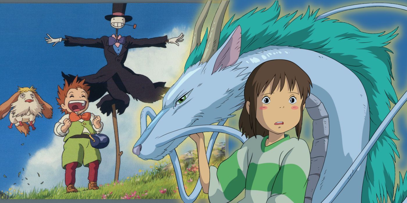 turniphead from howl's moving castle, haku and chihiro from Spirited Away, collage