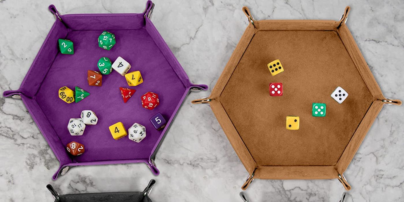 two folding hexagonal dice trays