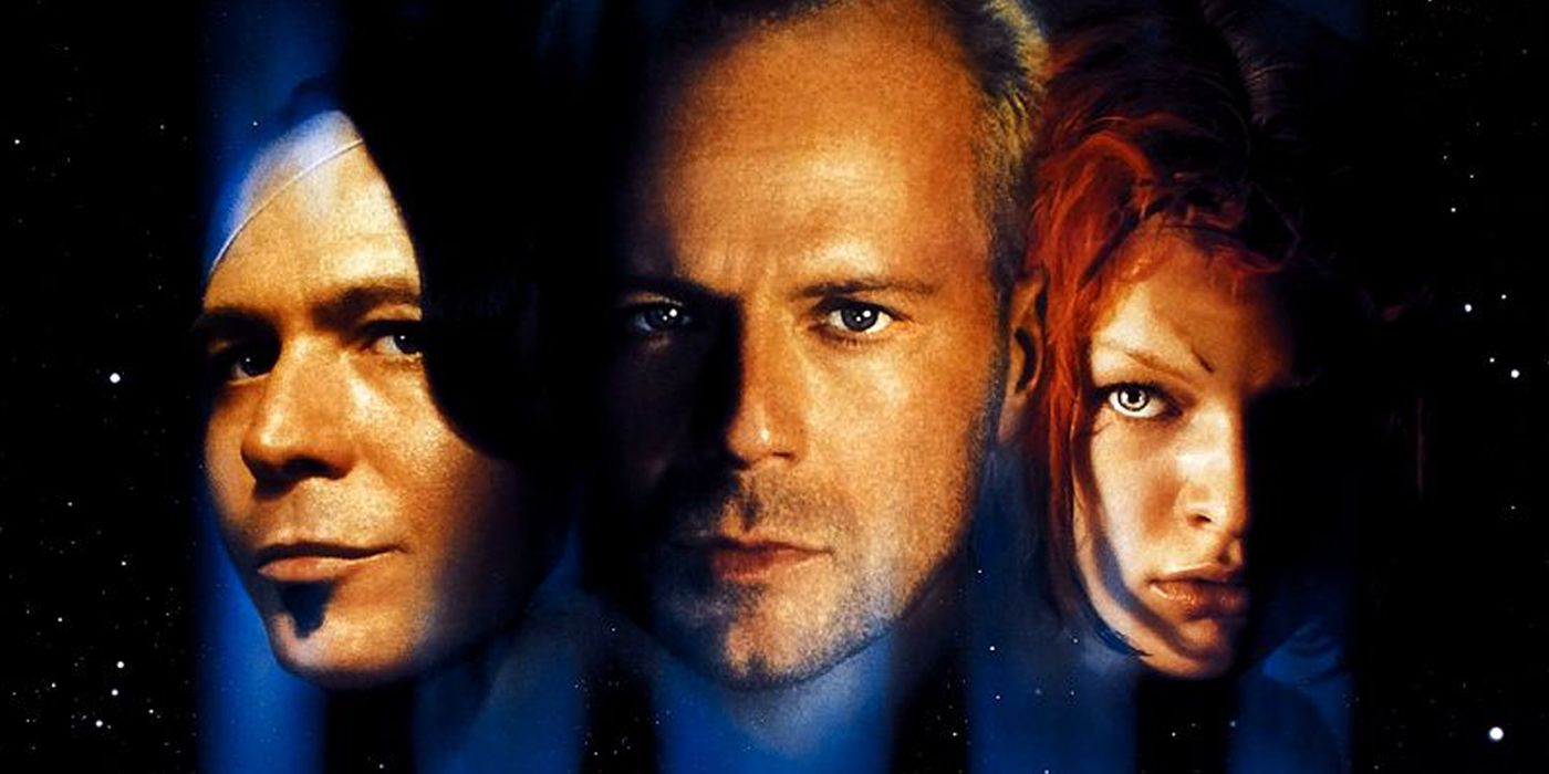 Gary Oldman, Bruce Willis and Milla Jovovich in the poster for The Fifth Element