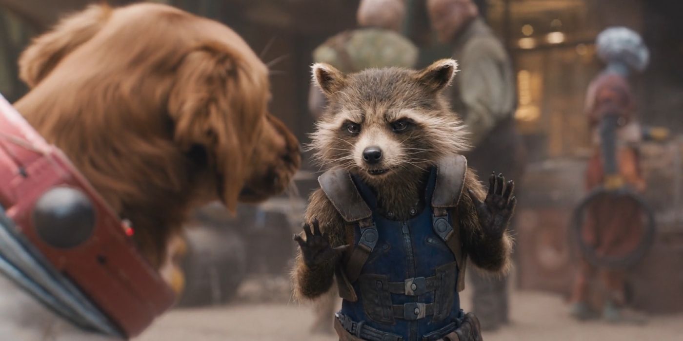 Rocket talks to Cosmo in the MCU's Guardians of the Galaxy Holiday Special