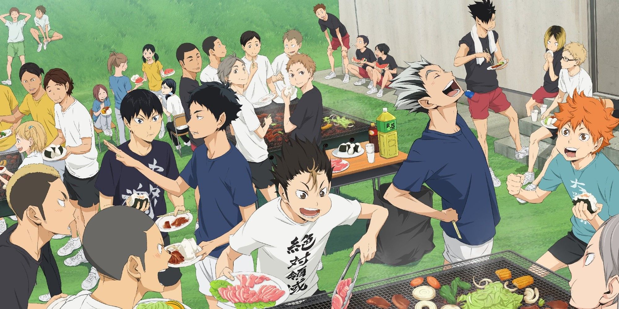 Shoyo and friends eat at a barbecue training camp in Haikyu!!