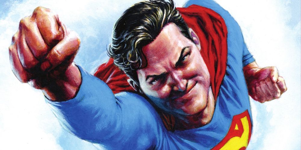 Superman flies forward in DC Comics