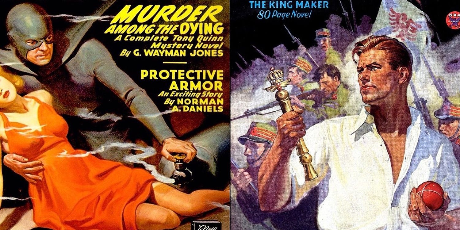 Split Image - Black Bat Holds A Damsel & Doc Savage Holds A Ball