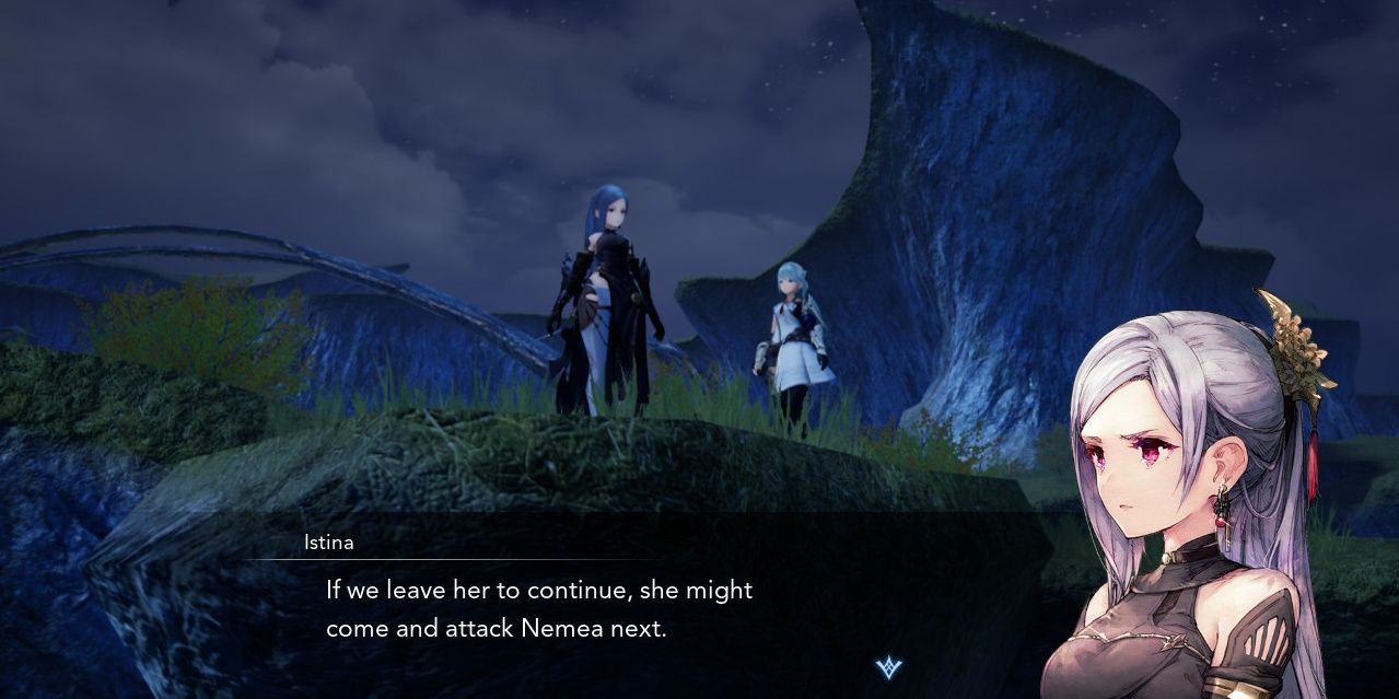 Istina from Harvestella confessing her concerns about a potential attack.