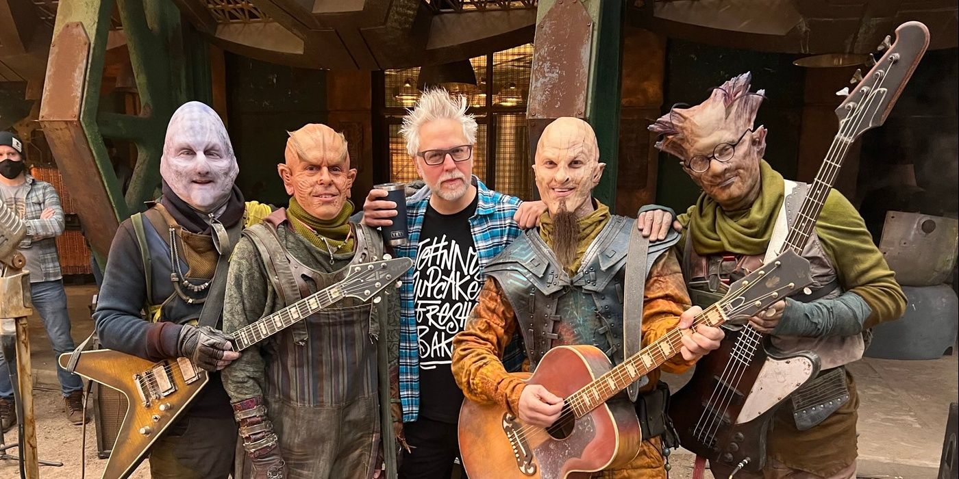 The band with James Gunn for Guardians of the Galaxy Holiday Special.
