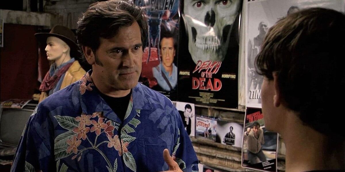 Bruce Campbell surrounded by his own paraphernalia in My Name is Bruce movie
