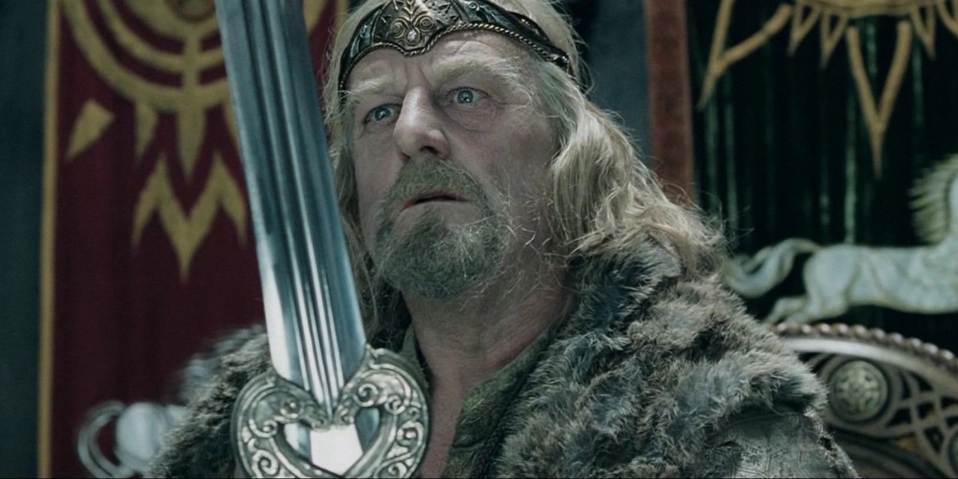 Bernard Hill portraying King Theoden in Lord of the Rings