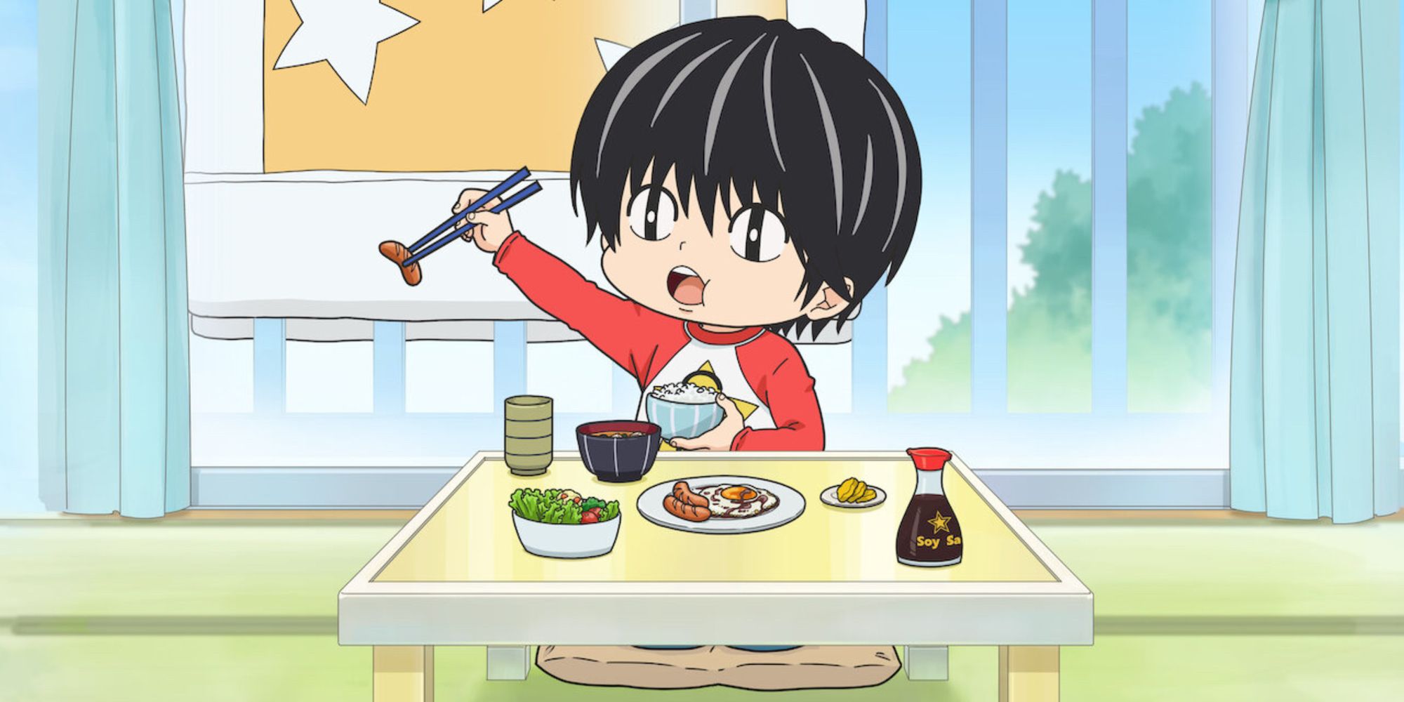 Kotaro eating in Kotaro Lives Alone.