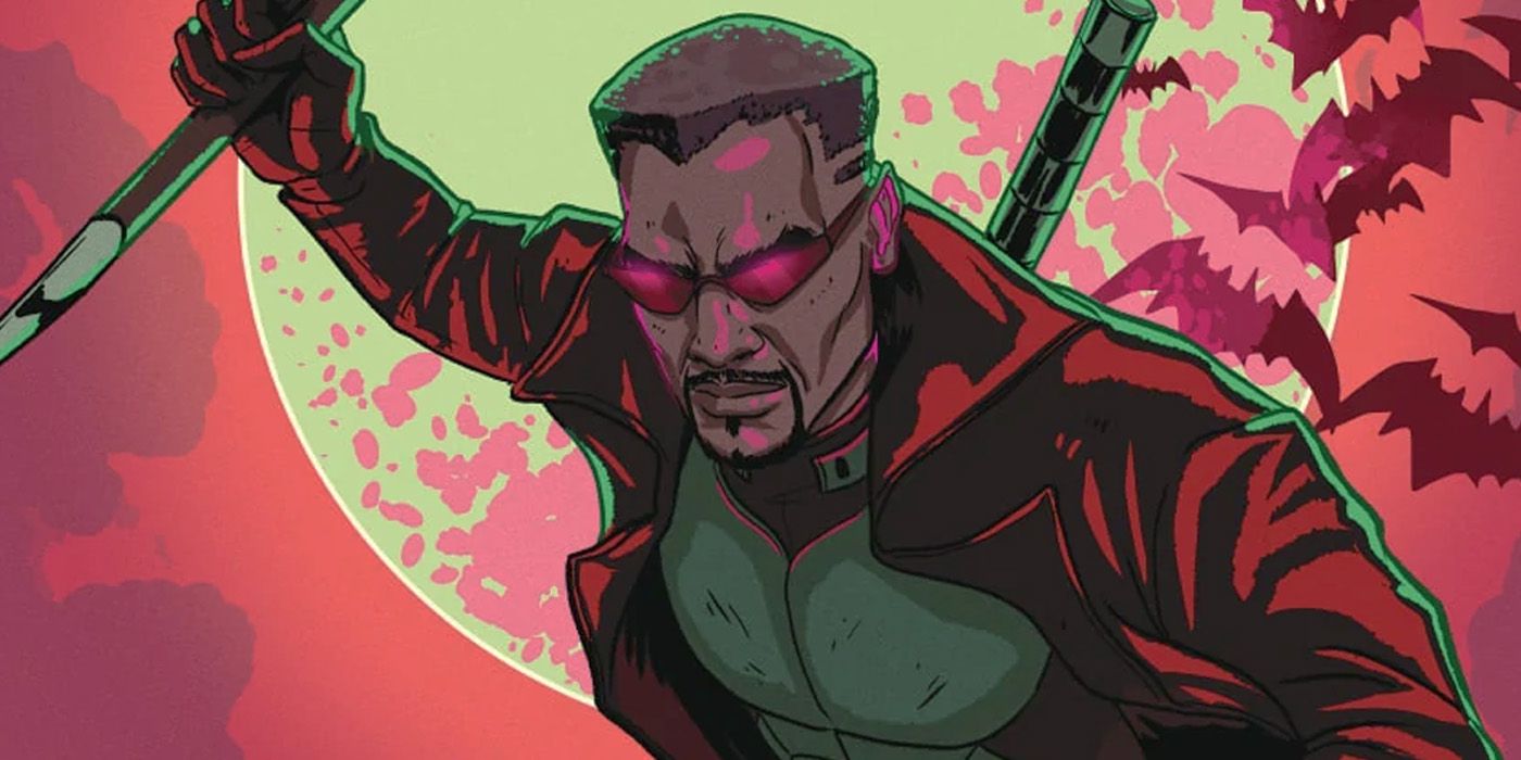 Marvel Comics' Blade in front of a blood moon