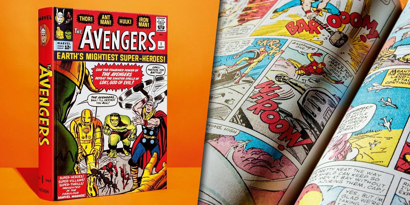 Marvel Comics Library Avengers Vol 1 1963-1965 split image showing the inside of the book