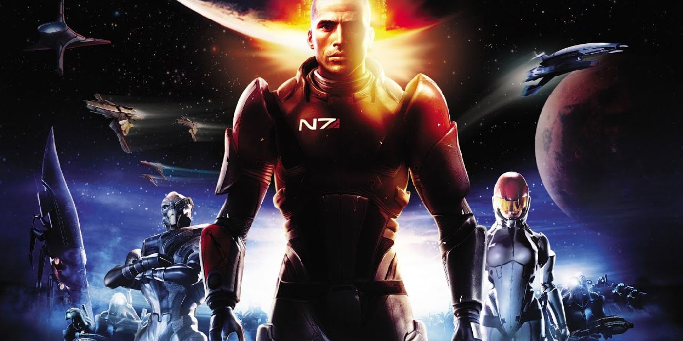 Commander Shepard, Saren Arterius and Ashley Williams on the cover of the first Mass Effect game