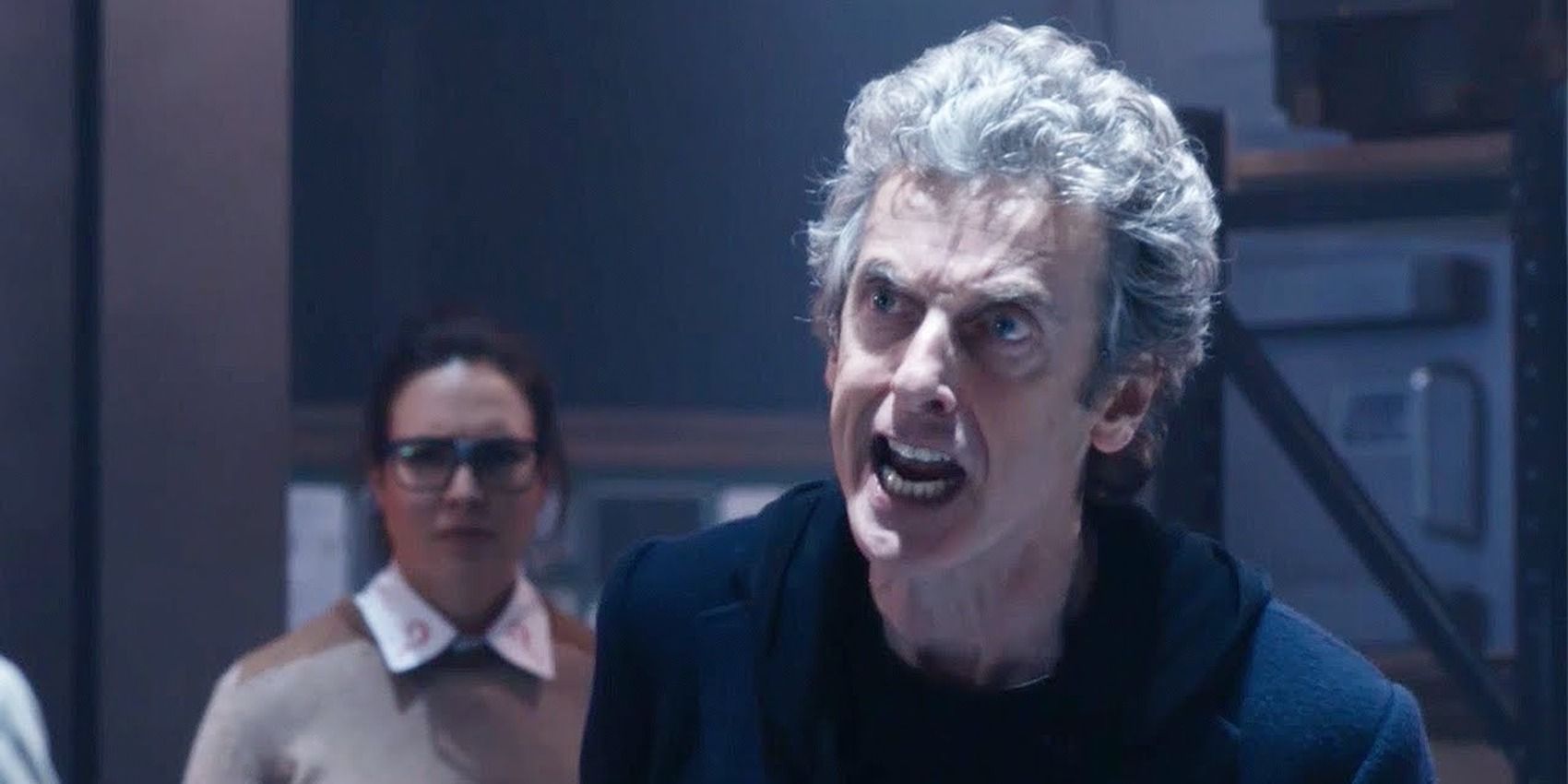 The 12th Doctor yelling at the Zygons and Humans