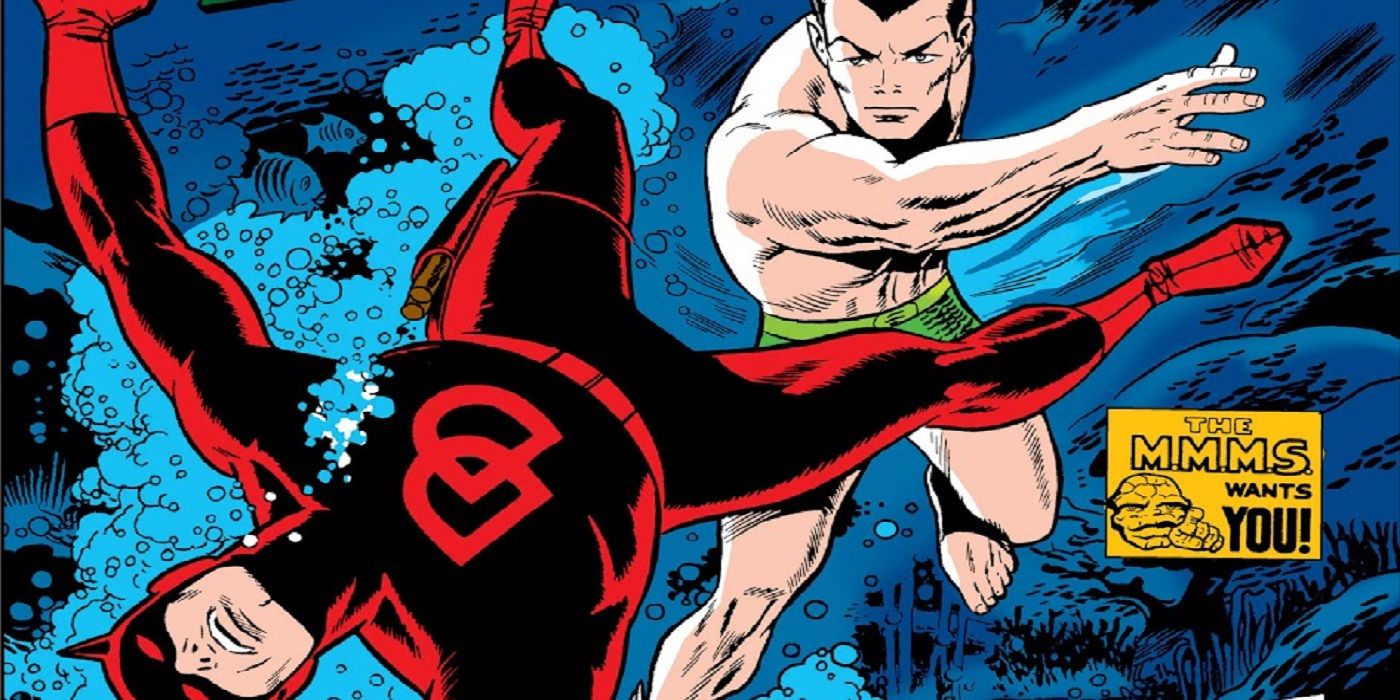 Namor punches Daredevil in Marvel Comics