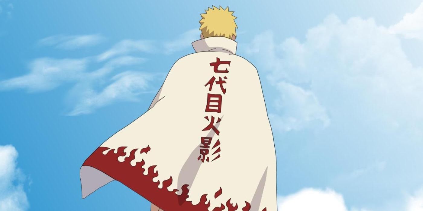 Naruto Uzumaki, the Seventh Hokage, standing with his back to the camera 