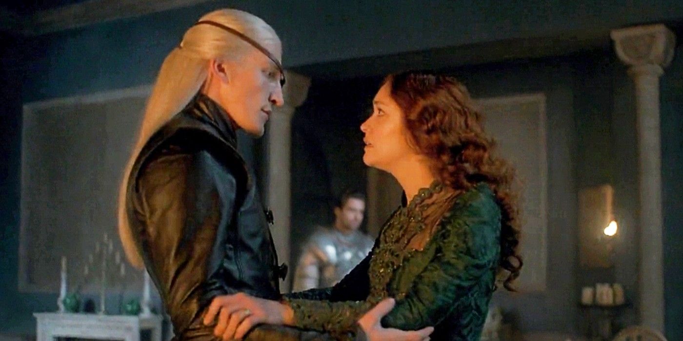 Older Aemond Targaryen with his mother, Alicent Hightower, in House of the Dragon.